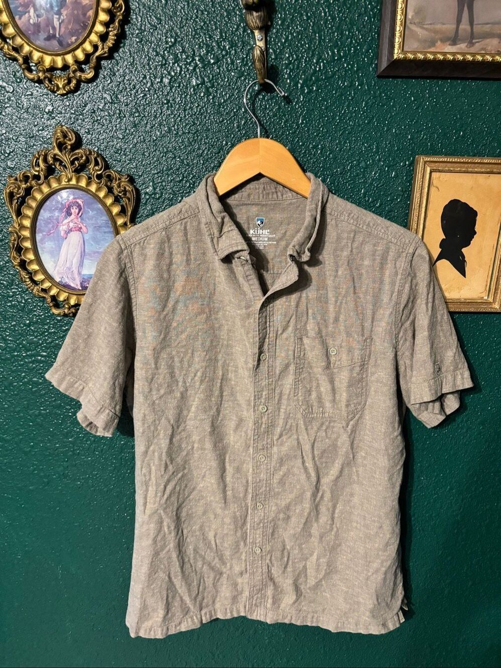 KUHL GREEN HEMP BUTTON UP SHORT SLEEVE SHIRT SIZE MEDIUM